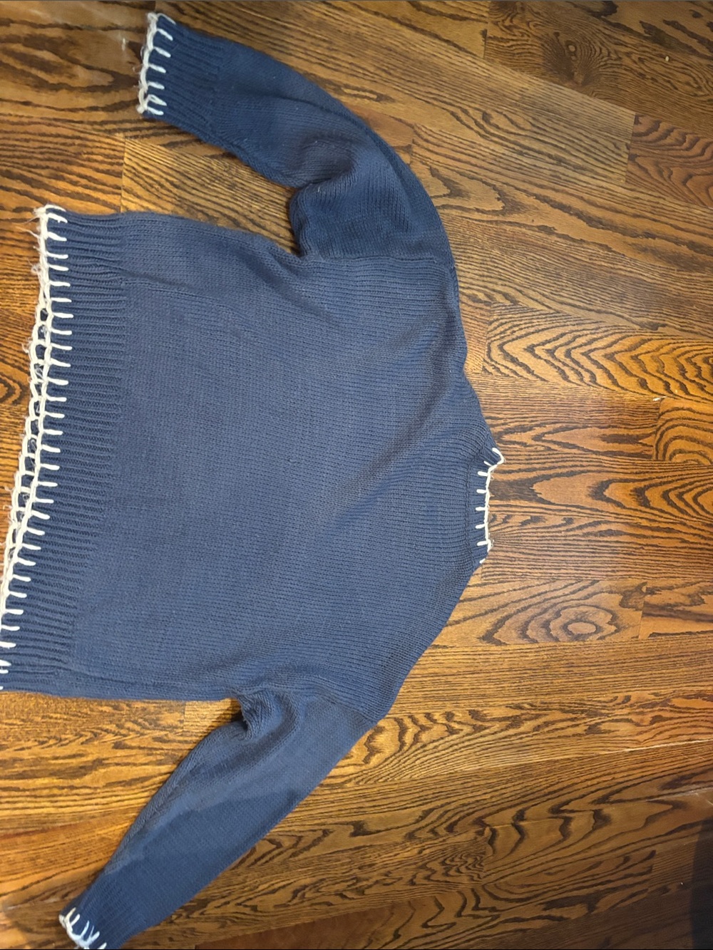 Women's Navy Crewneck Sweater with Cream Bow Accent - Picture 2 of 2